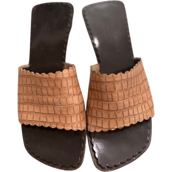 Donald J Pliner Ovatta Tan Croc Embossed Slide Sandals 7.5 Square Toe - Picture 1 of 7